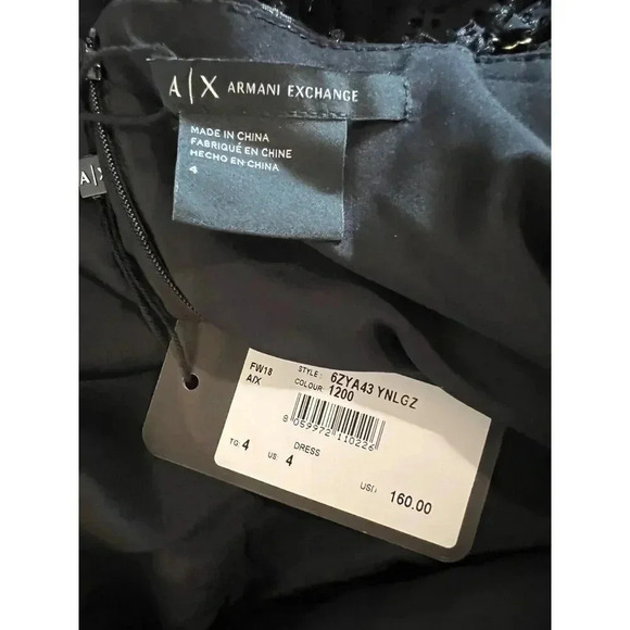 Armani Exchange SHEER GLITTER FIT FLARE BLACK Mini Dress Women Size 4 NWT - Picture 9 of 10